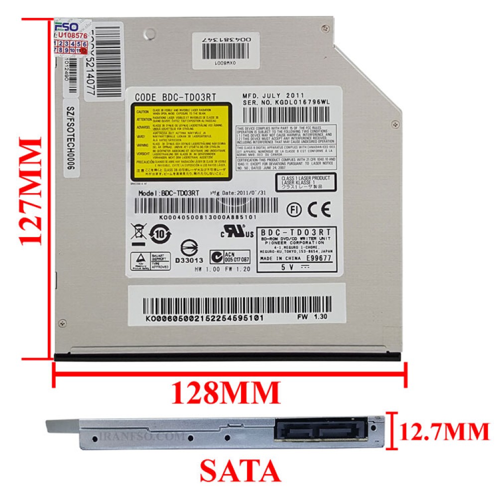 درایو لپ تاپ بلوری رام پایونیر Sata Slim 12.7mm
