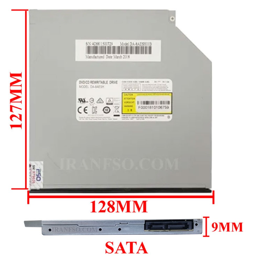 درایو لپ تاپ دی وی دی رایتر فیلیپس لایتون Sata Superslim E1 9mm هجده ماه گارانتی