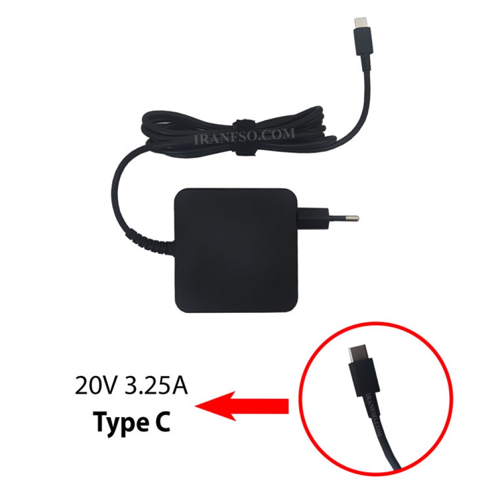 آداپتور لپ تاپ لنوو 20V 3.25A Type C_Gimo Plus مربعی