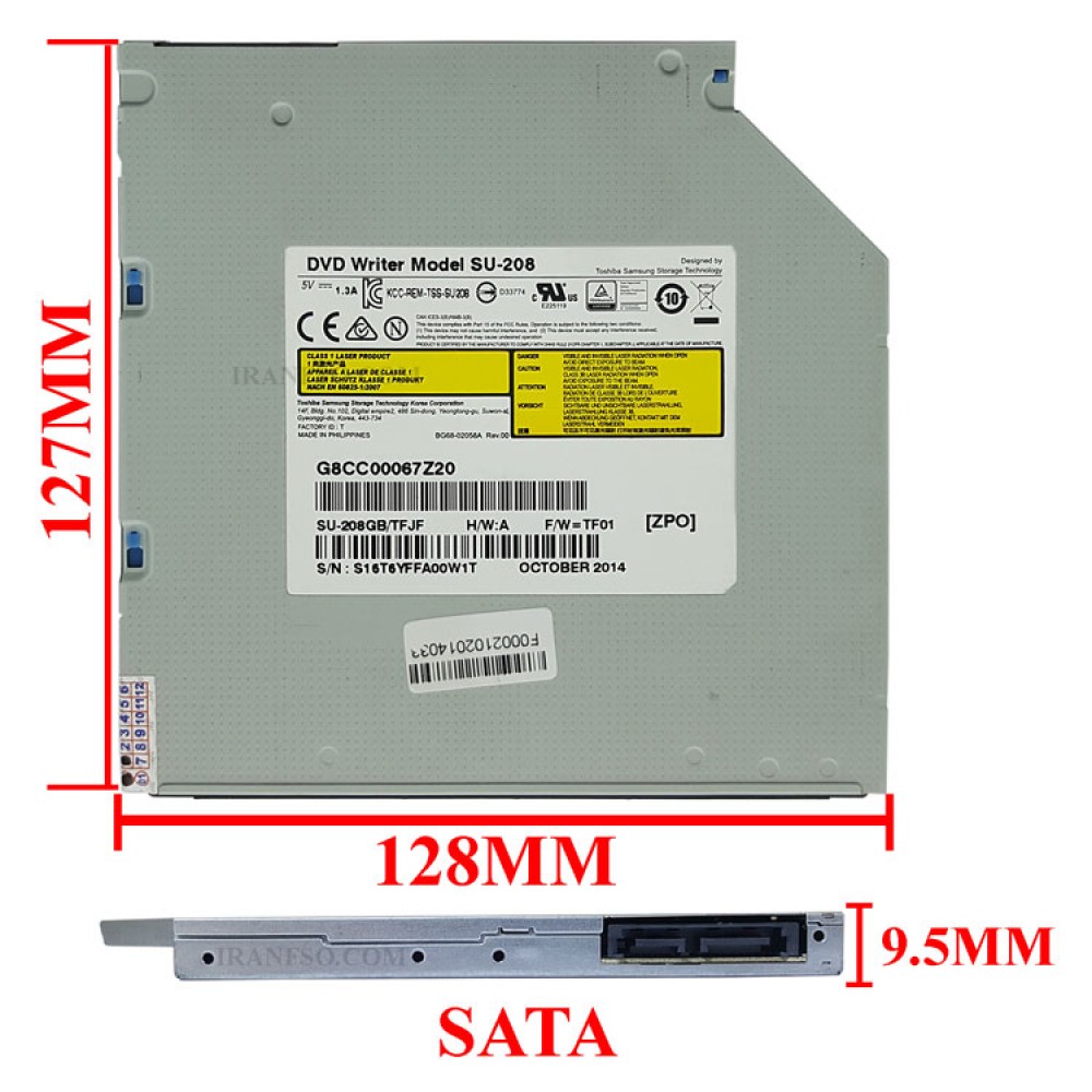 درایو لپ تاپ دی وی دی رایتر توشیبا-سامسونگ Sata Superslim 9.5mm یک سال گارانتی