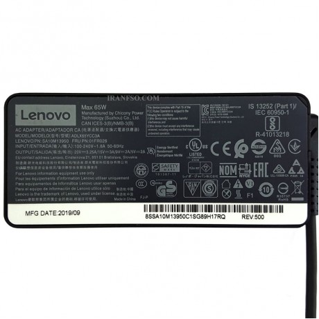 آداپتور لپ تاپ لنوو 20V 3.25A_15V 3A_9V 2A_5V 2A Type C_Gimo Plus مستطیلی
