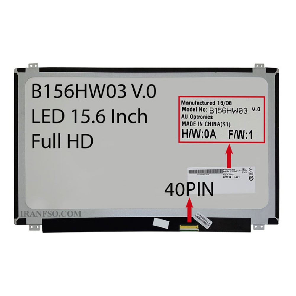 ال ای دی لپ تاپ 15.6 AUO B156HW03-V.0 نازک براق 40 پین Full HD