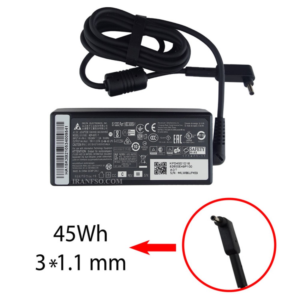 آداپتور لپ تاپ ایسر 19V 2.37A Gimo Plus سرریز 3x1.1mm