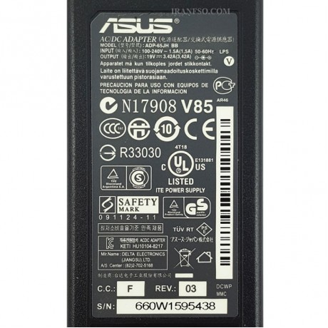 آداپتور لپ تاپ ایسوس 19V 3.42A Gimo Plus زنبوکی سرفیش بزرگ-مستطیلی