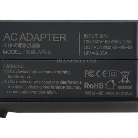 آداپتور لپ تاپ ایسوس 19V 2.37A مربعی زنبوکی سرفیش بزرگ 4*1.35mm