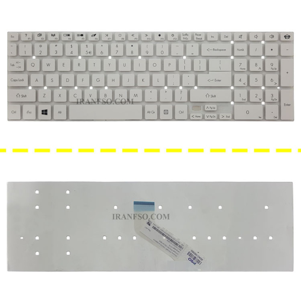 کیبرد لپ تاپ ایسر Keyboard Acer Aspire E1-570 سفید-اینتر کوچک بدون فریم
