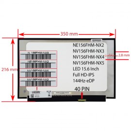 ال ای دی لپ تاپ 15.6 NV156FHM-NX4_NX3_NX5_NE156FHM-NX2 نازک مات 40 پین FHD-IPS-EDP-144HZ بدون جاپیچ 350x216x2.8mm