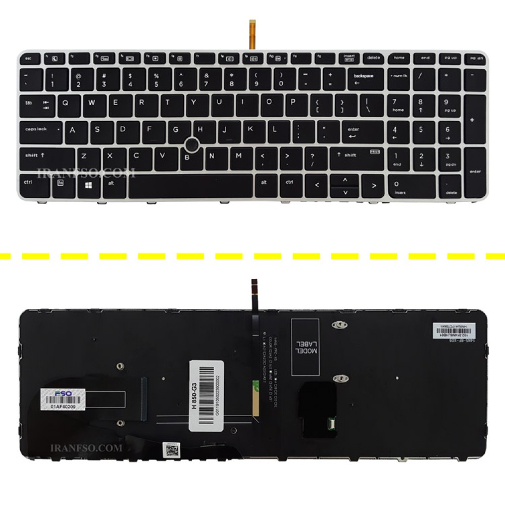 کیبرد لپ تاپ اچ پی EliteBook 850 G3_755 G3 مشکی-با موس با بک لایت-با فریم نقره ای