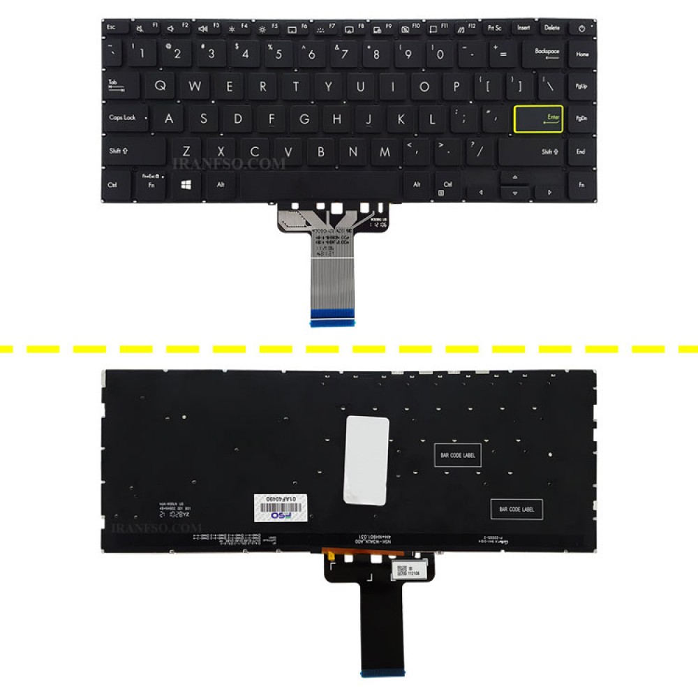 کیبرد لپ تاپ ایسوس VivoBook S433 مشکی-اینترکوچک-بابک لایت-بدون فریم با کلید پاور