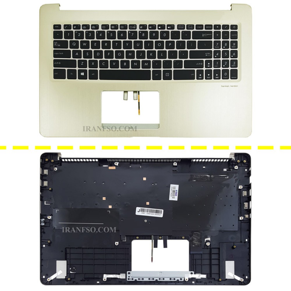 کیبرد لپ تاپ ایسوس VivoBook X580 مشکی-بژ با قاب C اینترکوچک-بابک لایت-بدون فریم با کلید پاور