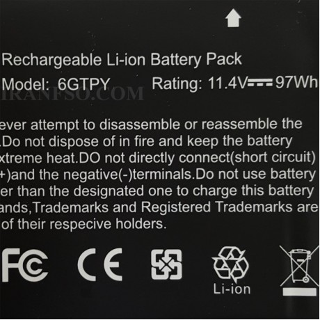 باتری لپ تاپ دل Battery Dell XPS 15 9550_6GTPY_Gimo Plus داخلی-97 وات ساعت