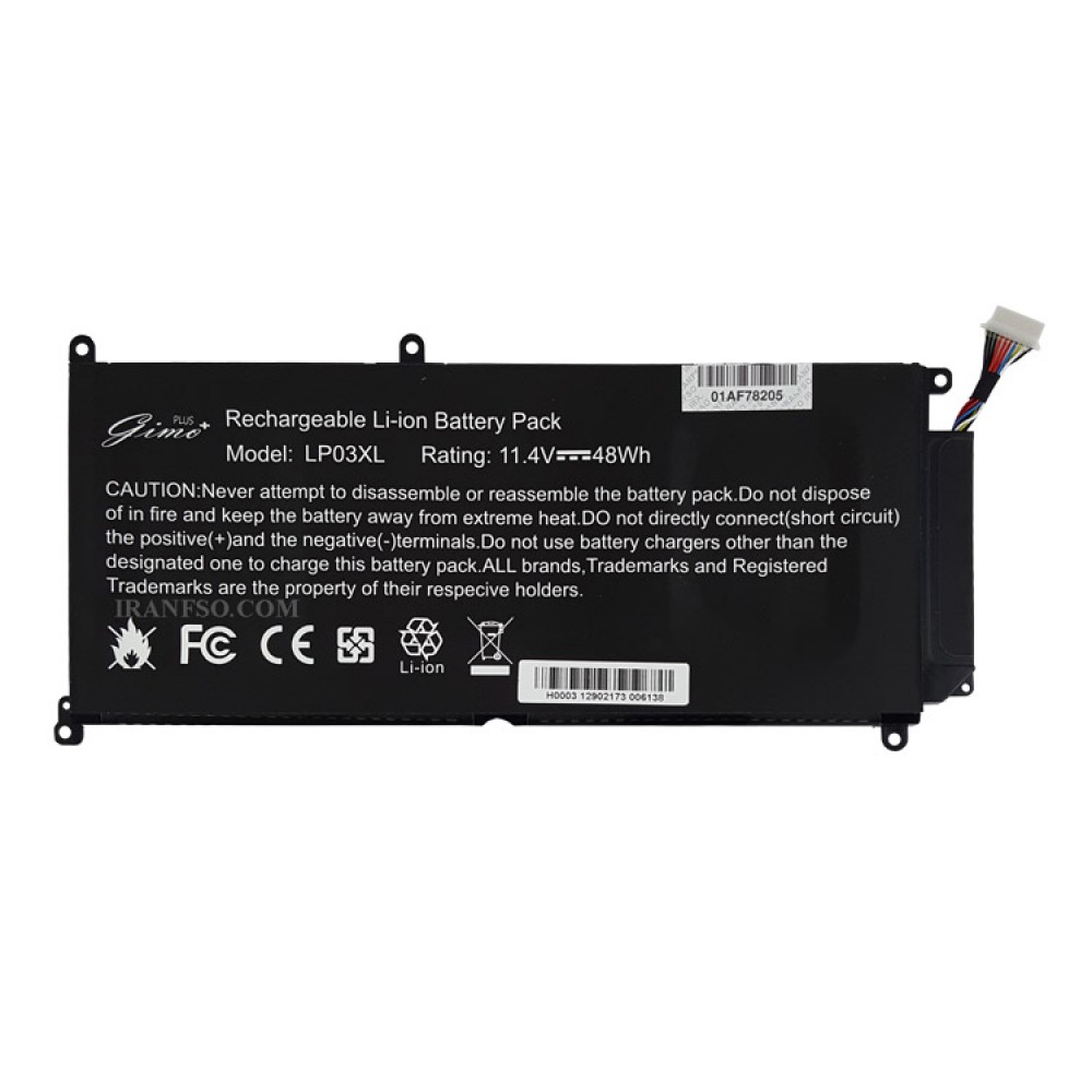 باتری لپ تاپ اچ پی ENVY 15-AE_LP03XL_Gimo Plus مشکی داخلی-48 وات ساعت