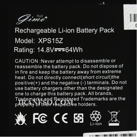 باتری لپ تاپ دل XPS 15Z-0HTR7 Gimo Plus مشکی داخلی-64 وات ساعت