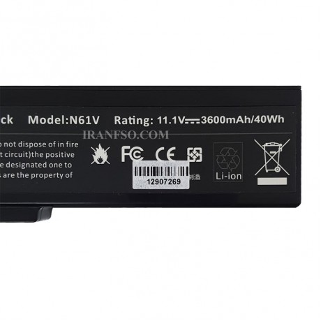 باتری لپ تاپ ایسوس Battery Asus A32-N61 6Cell مشکی-40 وات ساعت