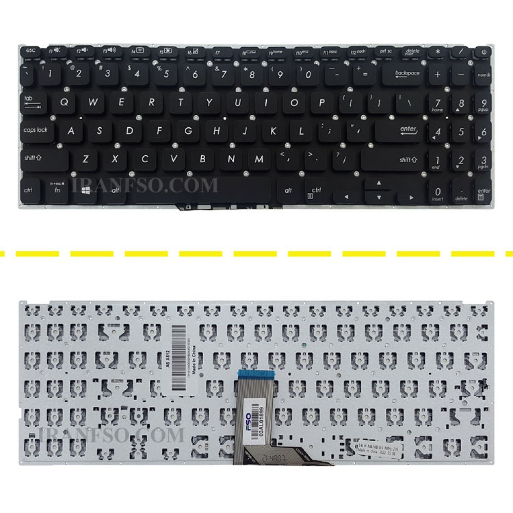 کیبرد لپ تاپ ایسوس VivoBook 15 X512 مشکی-اینترکوچک بدون فریم به همراه کلید پاور