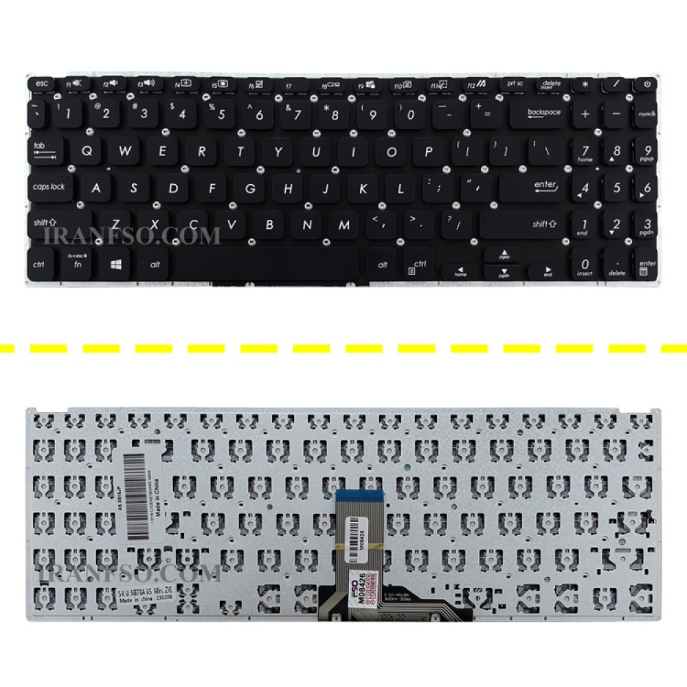 کیبرد لپ تاپ ایسوس VivoBook X509 مشکی-اینترکوچک بدون فریم به همراه کلید پاور