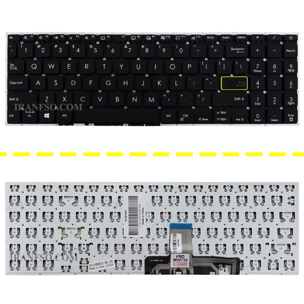 کیبرد لپ تاپ ایسوس VivoBook X521 مشکی-اینترکوچک بدون فریم به همراه کلید پاور