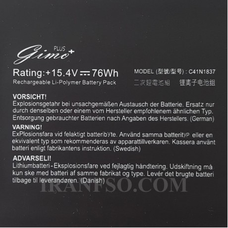 باتری لپ تاپ ایسوس ROG Zephyrus GU502-GX502_C41N1837 Gimo Plus مشکی-داخلی-76 وات ساعت