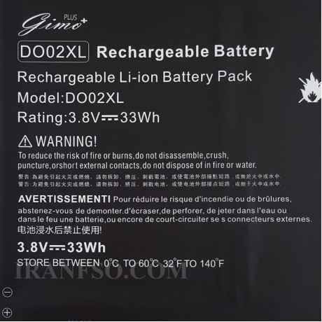باتری لپ تاپ اچ پی Pavilion X2 10 Pro_DO02XL Gimo Plus مشکی-داخلی-33 وات ساعت