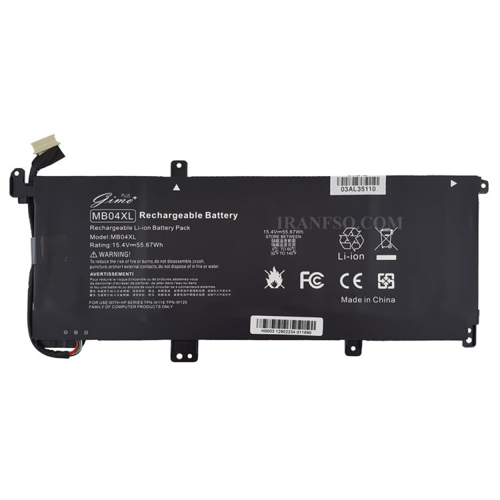 باتری لپ تاپ اچ پی ENVY X360 15-AQ_MB04XL_Gimo Plus مشکی-داخلی 55 وات ساعت