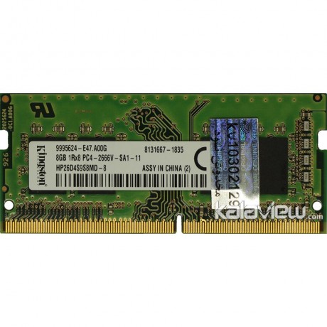 رم لپ تاپ کینگستون 8GB مدل DDR4 باس 2666MHZ/21300 چین HP26D4S9S8MD-8 تایمینگ CL19