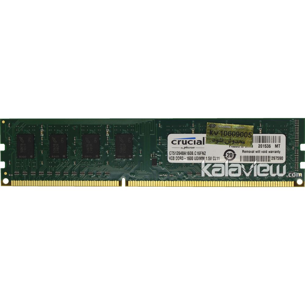 رم کامپیوتر کروشیال 4GB مدل DDR3 باس 1600MHZ/12800 چین CT51264BA160B.C16FN2 تایمینگ CL11