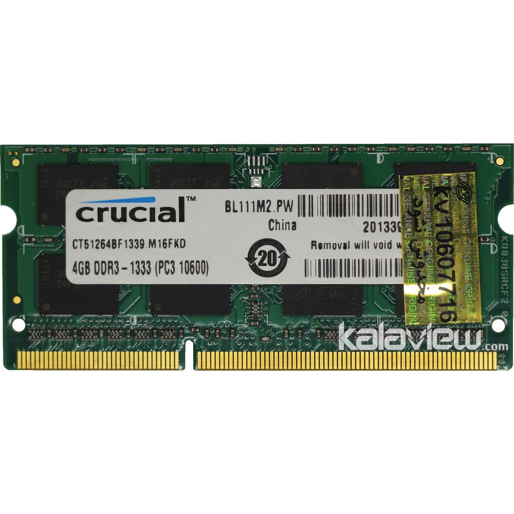 رم لپ تاپ کروشیال 4GB مدل DDR3 باس 1333MHZ/10600 چین CT51264BF1339.M16FKD تایمینگ CL9