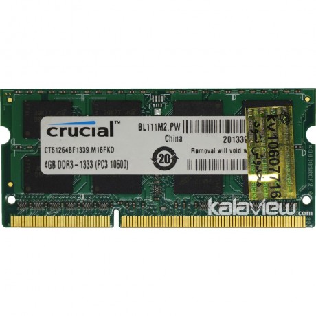 رم لپ تاپ کروشیال 4GB مدل DDR3 باس 1333MHZ/10600 چین CT51264BF1339.M16FKD تایمینگ CL9