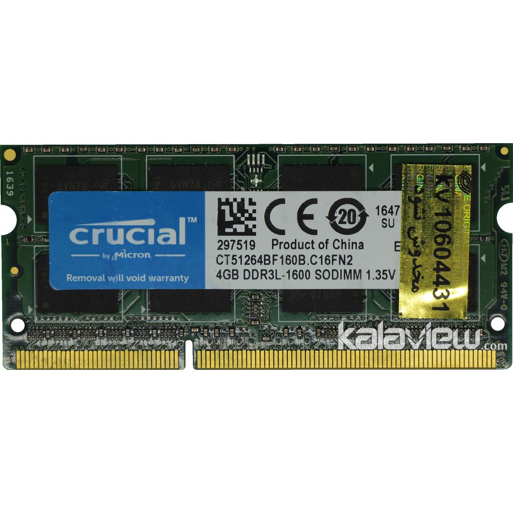 رم لپ تاپ کروشیال 4GB مدل DDR3L باس 1600MHZ/12800 چین CT51264BF160B.C16FN2 تایمینگ CL11