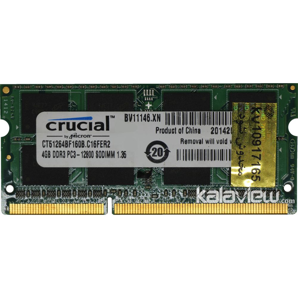 رم لپ تاپ کروشیال 4GB مدل DDR3L باس 1600MHZ/12800 چین CT51264BF160B.C16FER2 تایمینگ CL11