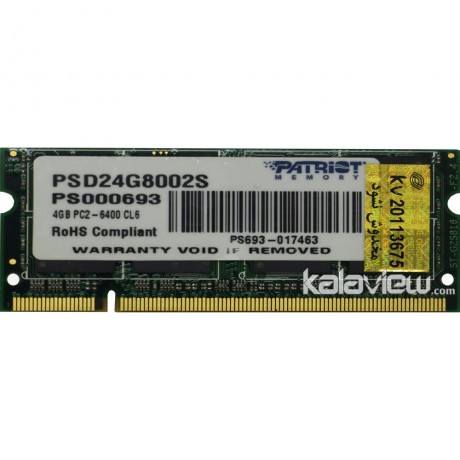 رم لپ تاپ پتریوت 4GB مدل DDR2 باس 800MHZ/6400 چین PSD24G8002S تایمینگ CL6