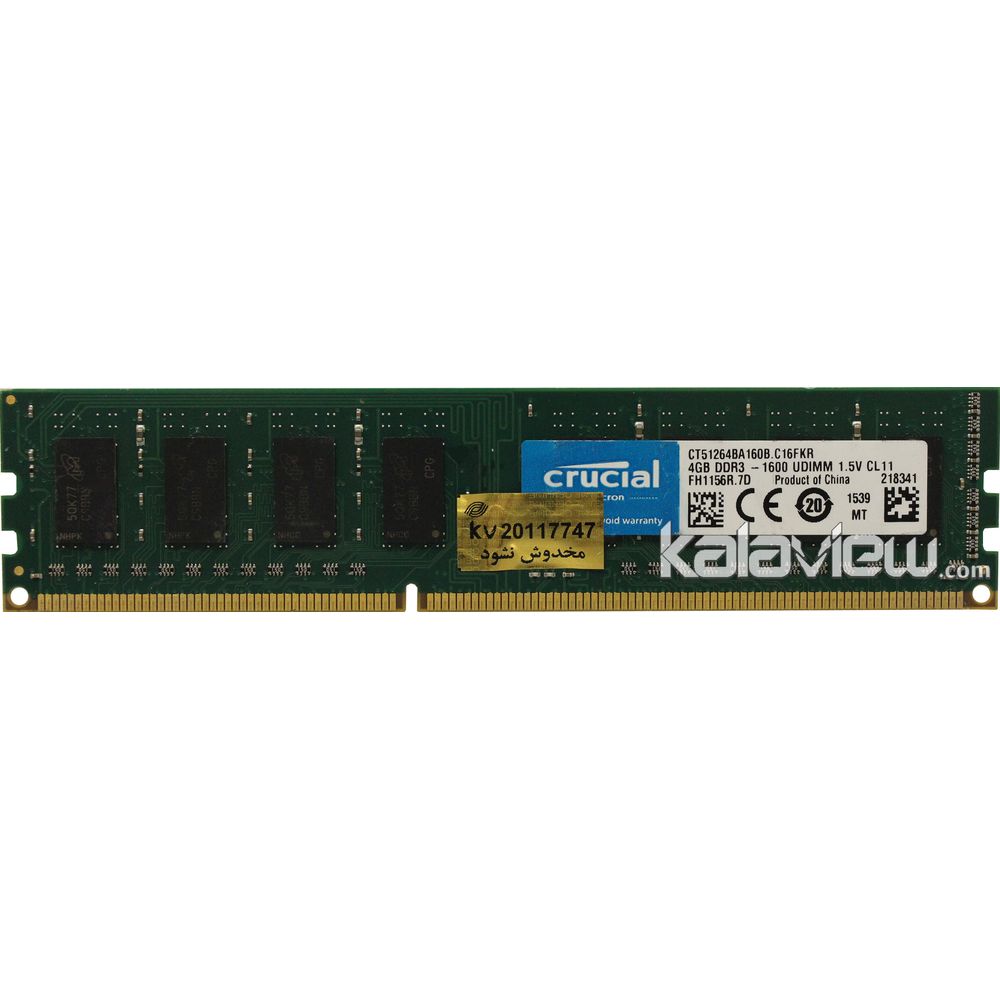 رم کامپیوتر کروشیال 4GB مدل DDR3 باس 1600MHZ/12800 چین CT51264BA160B.C16FKR تایمینگ CL11